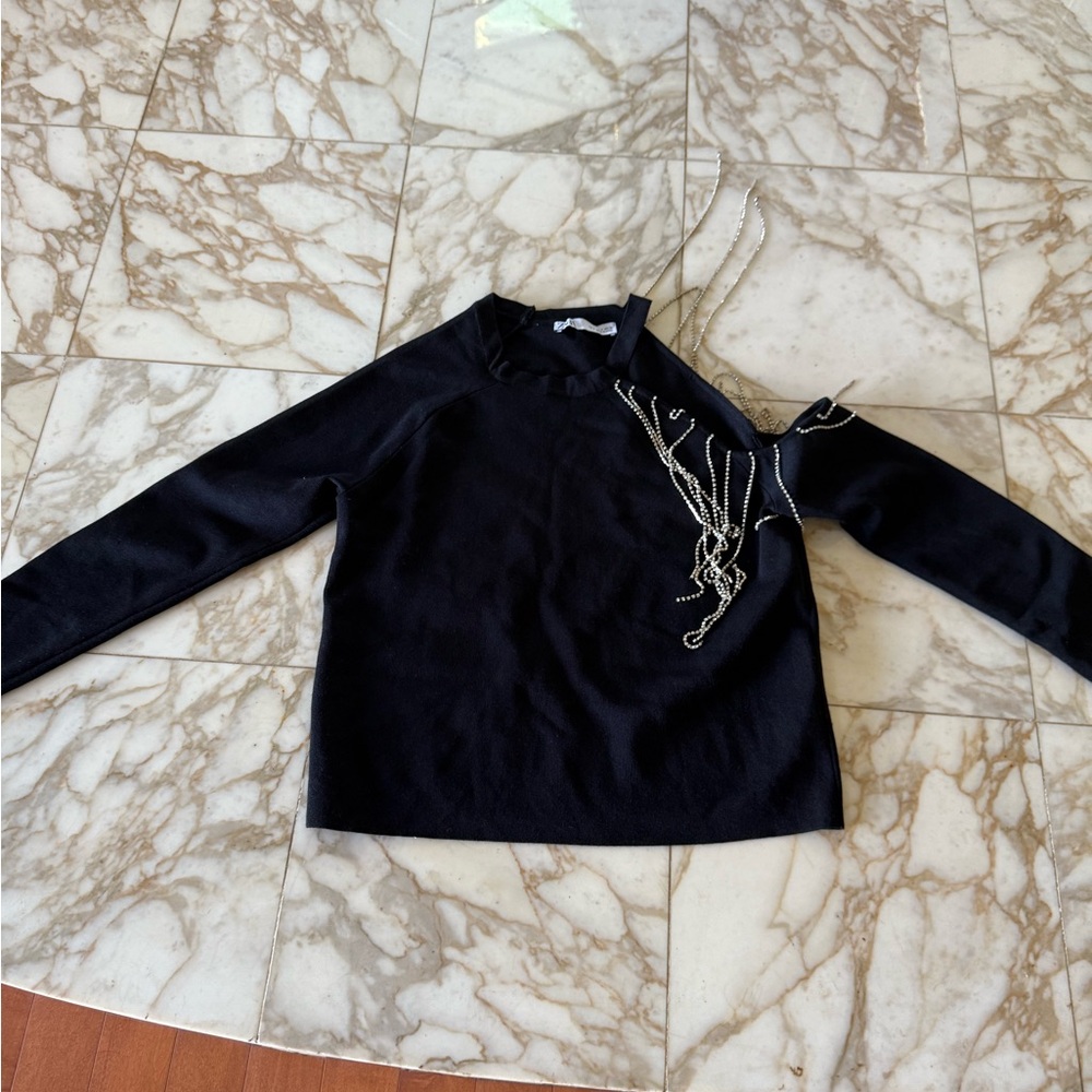 Zara Black Top with Silver Chain Accent